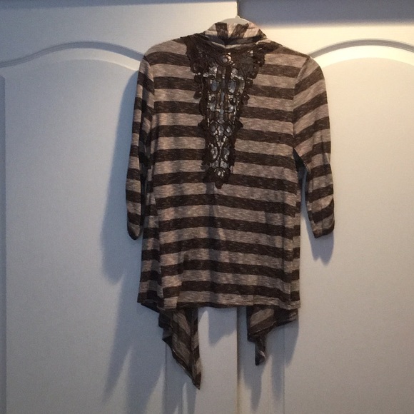 Brown Striped Cardigan lace back - Picture 3 of 3
